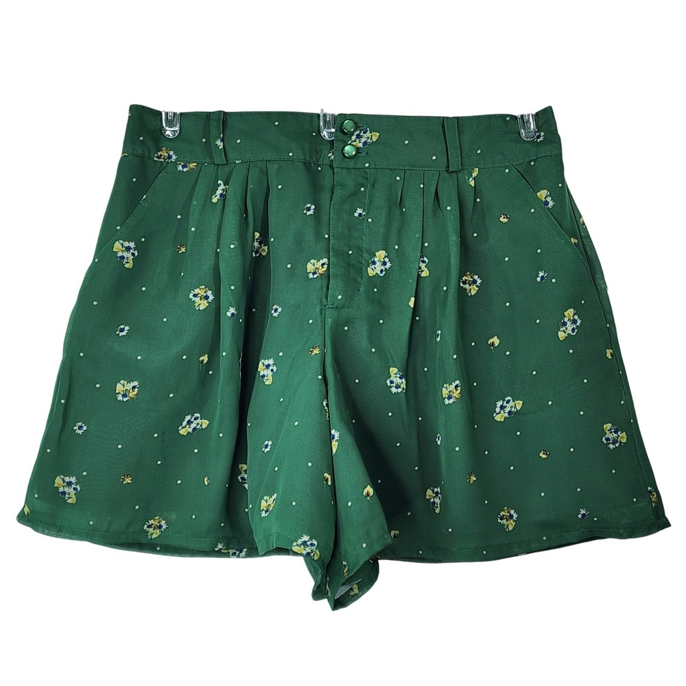 Earth Music & Ecology Green Floral‎ Polka Dot Pleated Shorts High Rise